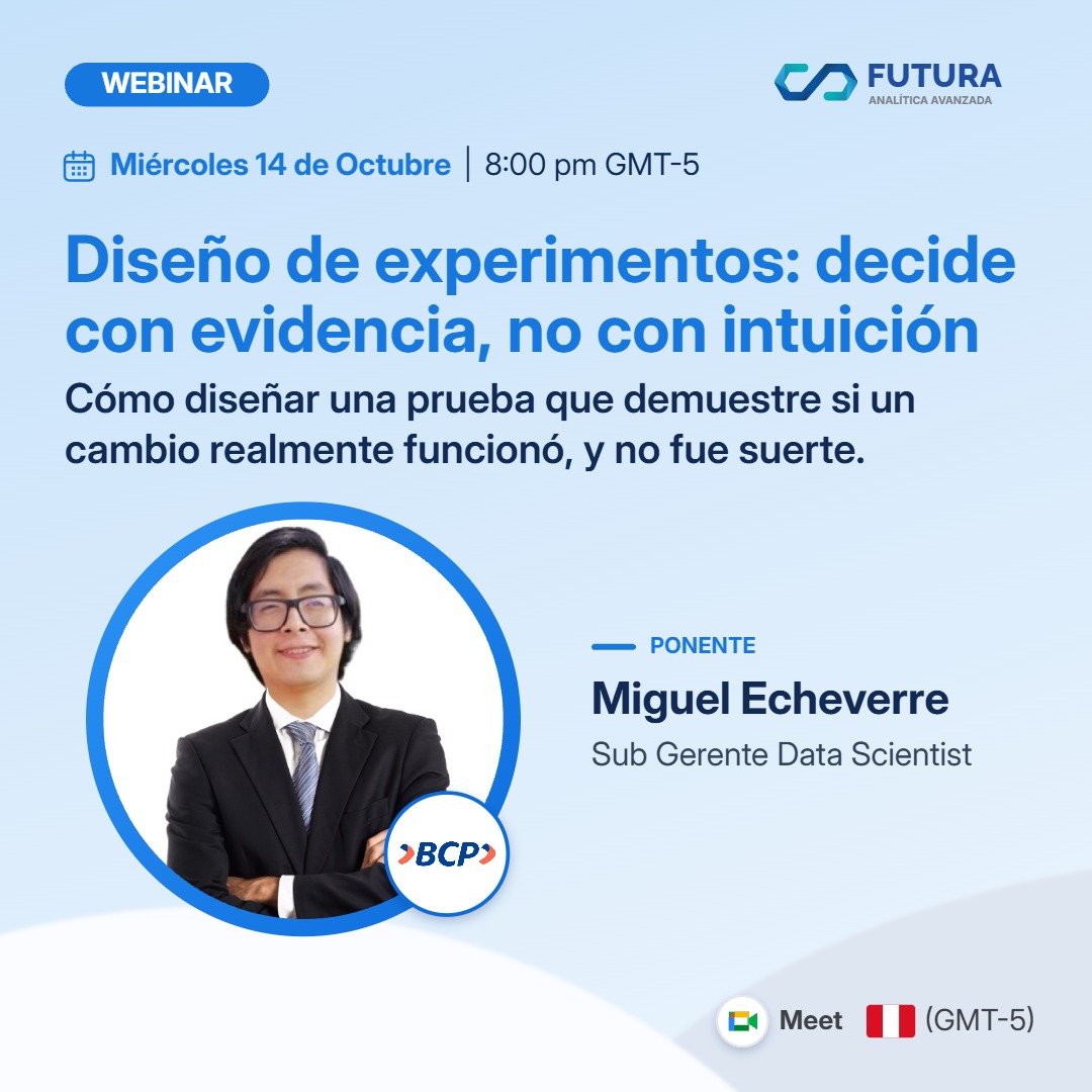 Afiche: Diseño de experimentos: decide con evidencia, no con intuición